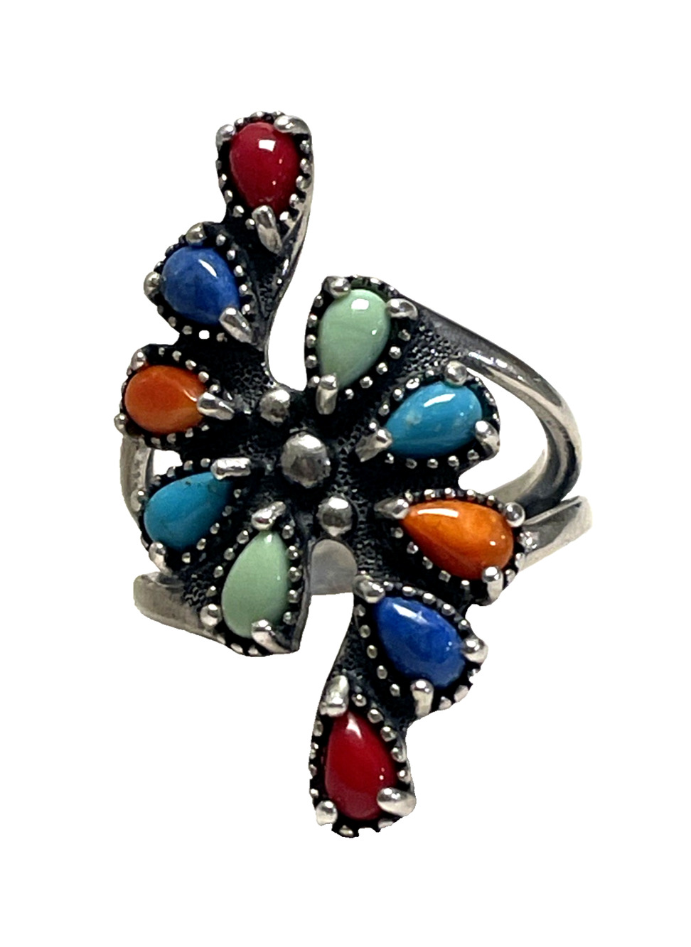 Carolyn Pollack Relios 925 Sterling Multi Stone Pinwheel Ring Sz 7.75 Southwest